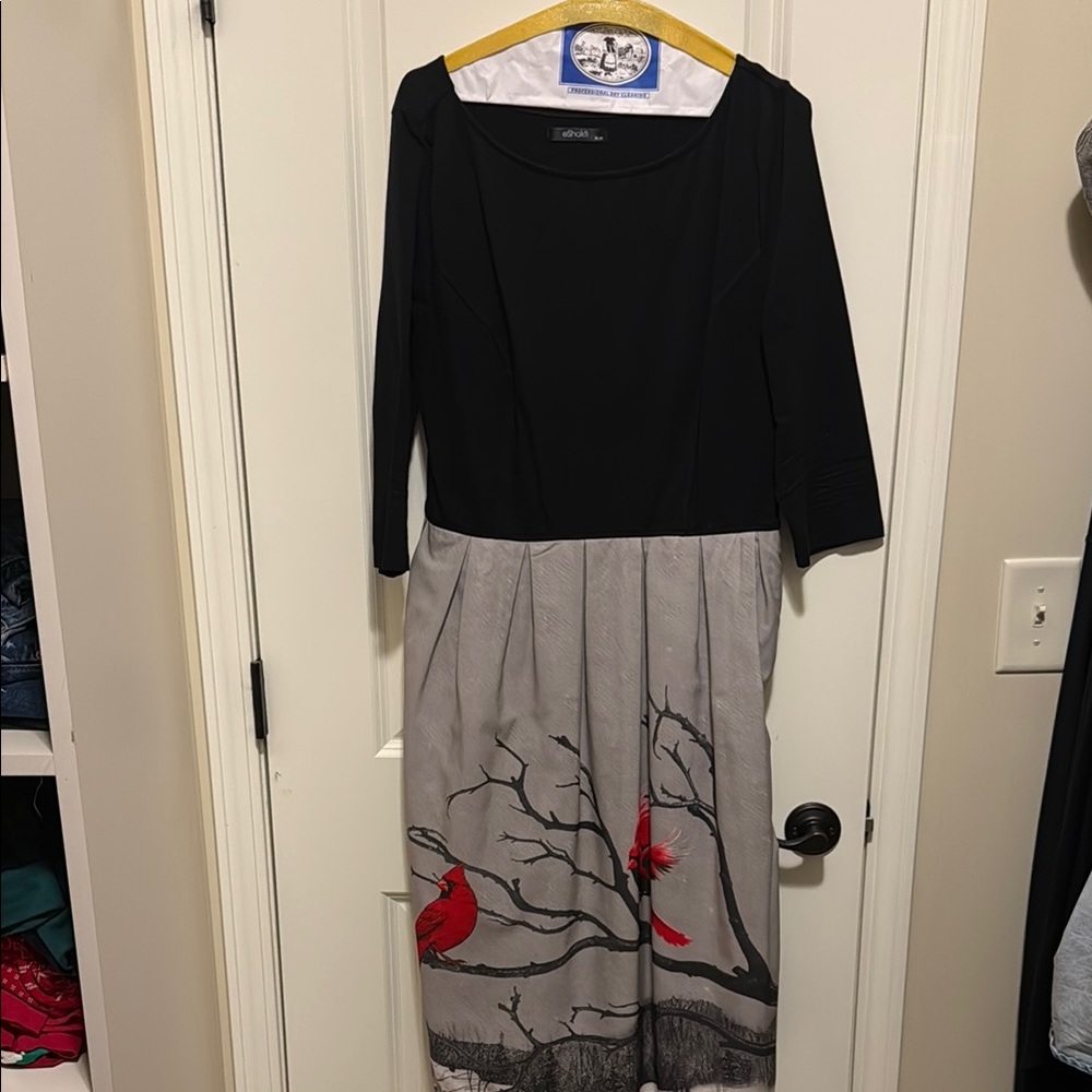 eShakti Black and White Long Sleeve Sundress